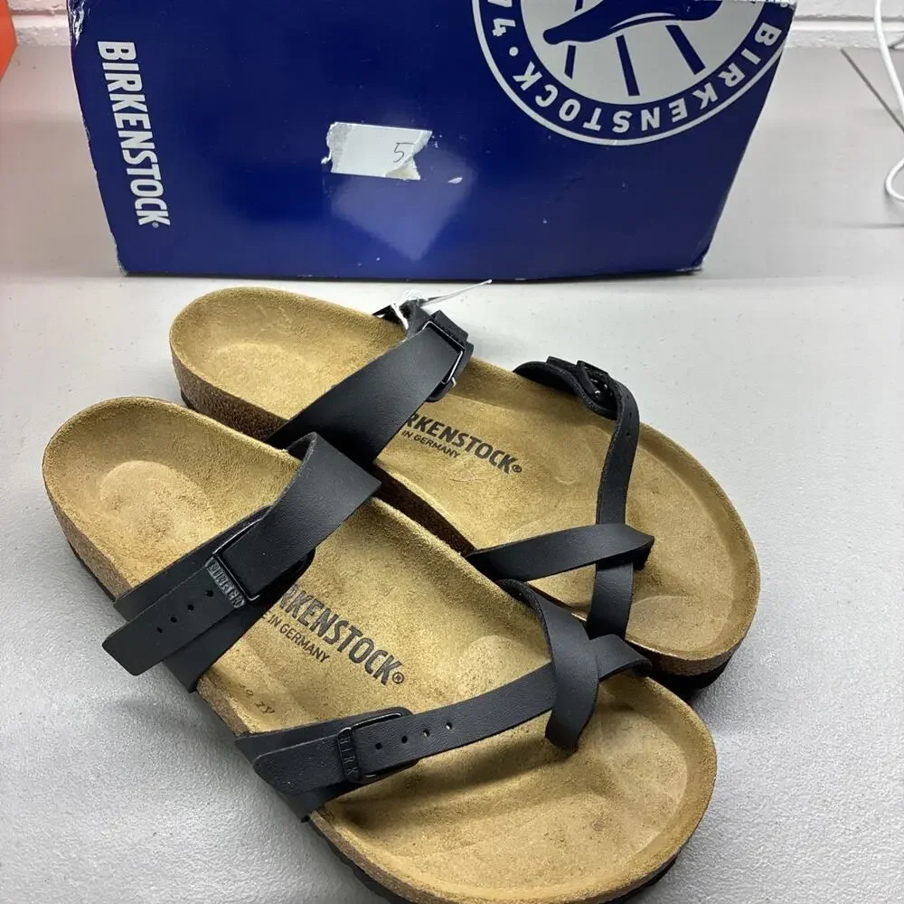 Birkenstock Mayari Birko-Flor Black Leather US Women 8 Toe Loop Thong Sandals 39